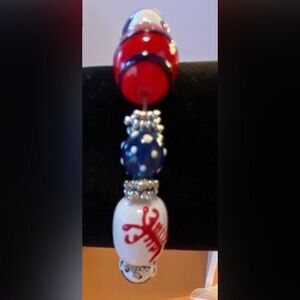 Nautical Glass Beaded Stretch Bracelet Women's Red White Blue Sea Life Beach